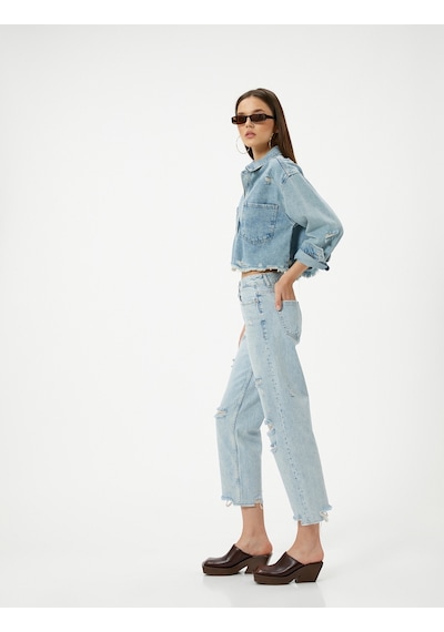 Koton Çok Yıpratmalı Kısa Düz Kesik Paça Kot Pantolon Cepli - Eve Straight Jeans Açık İndigo 4sal40409md Açık İndigo Koton Çok Yıpratmalı Kısa Düz Kesik Paça Kot Pantolon Cepli - Eve Straight Jeans Açık İndigo 4sal40409md Açık İndigo