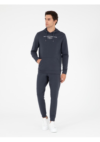 Antrasit Regular Fit Pamuk Karışımlı Kapüşonlu Sweatshirt Gri