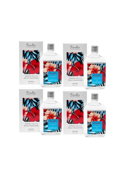 Pomellos 80 Derece Jamaika Gülü & Beyaz Frangipani Kolonya Cam Şişe 4 x 250 ML