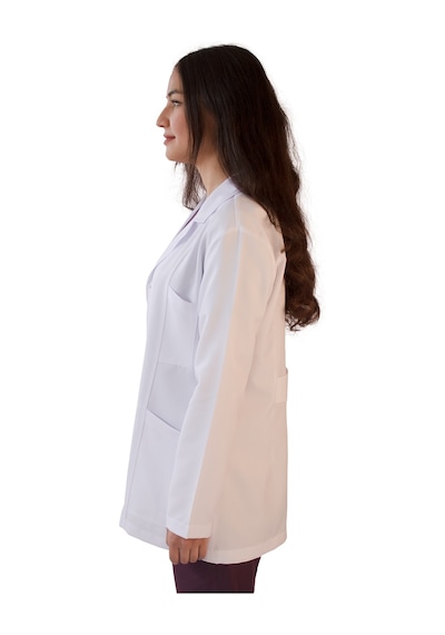 Vayteks Gömlek Yaka Ceket Boy Beyaz Kadın Doktor Öğretmen Laboratuvar Önlüğü Beyaz