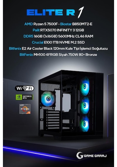 Game Garaj ELITE-R1 R5-7500F RTX5070 16 GB 1 TB SSD Free Dos Oem Paket Masaüstü Oyuncu Bilgisayarı