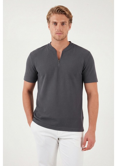 Buratti Pamuklu Regular Fit Yarım Fermuarlı Erkek T Shirt 5902653 Antrasit