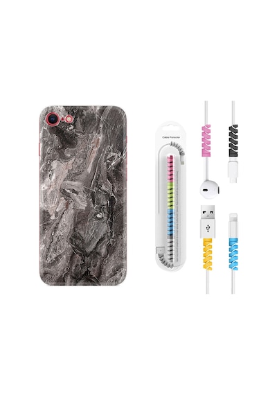Apple Uyumlu iPhone 6/6S Kılıf Kablo Koruyuculu Gri Mermer 1376