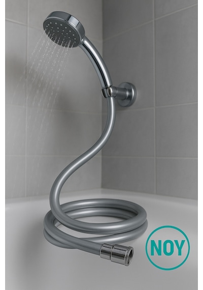 Duş Başlığı Uyumlu Gri Pvc Duş Hortumu 1,5 Metre Universal Esnek Dayanıklı Krom Bağlantılı Hortum Gri