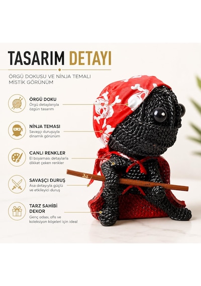 Örgü Tasarımlı Polyester Ninja Voodoo Biblo Savaşçı Figür Dekoratif Obje Genç Odası Hediyelik 18 Cm 42860331