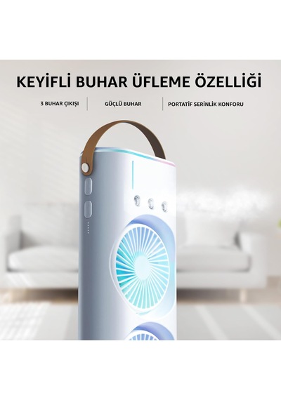 Robeve 2 Fanlı Vantilatör Buharlı Fan -şarjlı, Kompakt, Ayarlanabilir , Soğutucu Fan ,buharlı Nemlendirici, Eşsiz Tasarım, Hız Seçenekleri , Led Aydınlatma, Gece Lambası