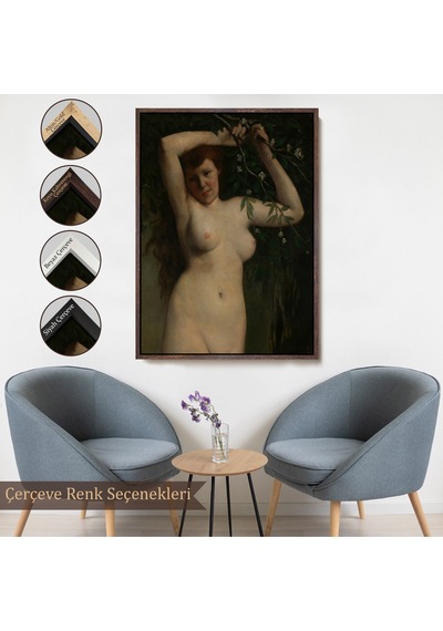 Ahşap Çerçeveli Gustave Courbet - Dallara Tutunan Nü Kadın Tablosu-7364