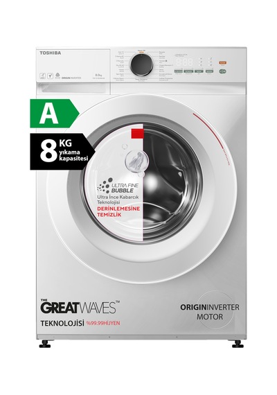 Toshiba TW-T21BU90UWTR WW 8 KG 1400 Devir Çamaşır Makinesi Beyaz