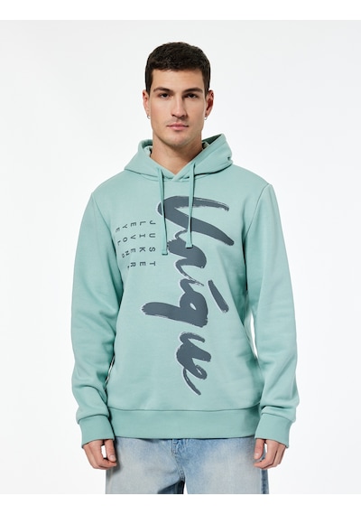 Koton Uzun Kollu Baskılı Şardonlu Kapşonlu Sweatshirt Yeşil 6wam70045mk Yeşil