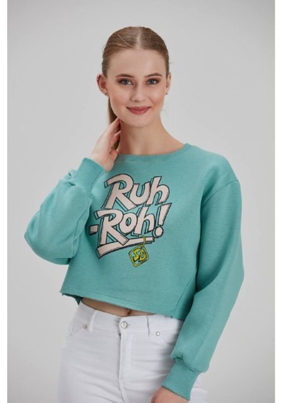Meecy Kadın Su Yeşili Baskılı Sweatshirt Su Yeşili Su Yeşili
