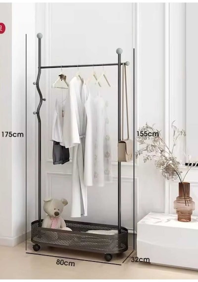Metal Krem Konfeksiyon Askısı Metal Elbise Askılığı Oval Sepetli Askılık Tekerlekli 1047 -cn Bej