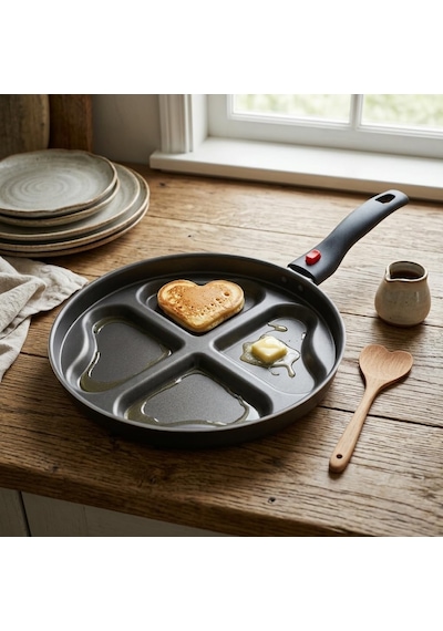 Papilla Redio Romantik 24 Cm Kalpli Pankek Ve Omlet Tavası - 4 Gözlü, Çıkarılabilir Saplı Yanmaz Yapışmaz Bölmeli Tava Çok Renkli