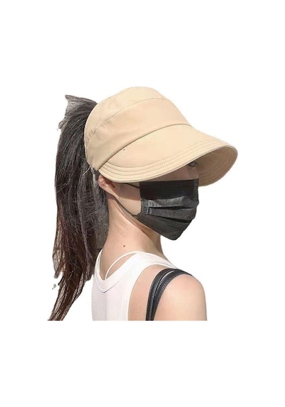 Valkyrie Geniş Vizör Güneş Koruyucu Kadın Şapka Maske Takma Düğmeli Tenis Spor Şapka Krem Krem
