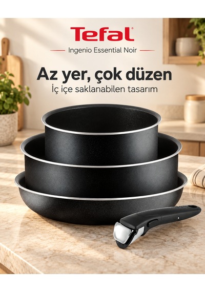 Ingenio Essential Noir 4 Parça Çıkarılabilir Saplı Tencere Ve Tava Seti L2006502 Siyah