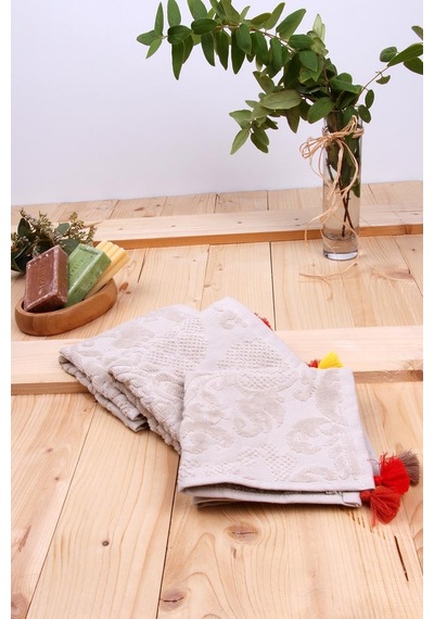 Baveno Jakarlı Püsküllü 3'lü Kadife 30X30 Mutfak Misafir Havlusu