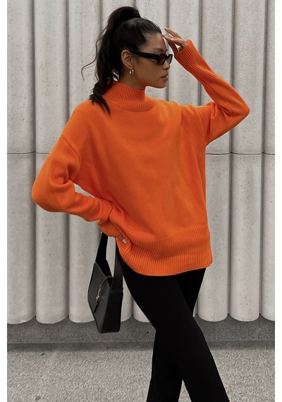Madmext Mad Girls Turuncu Balıkçı Yaka Kazak Mg1252 - Turuncu