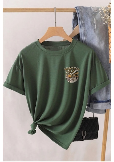 Unisex Sırt Baskılı Arizona Oversize Tshirt Yeşil Siyah