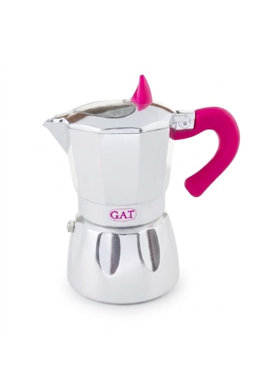 G.a.t. İtalyan Espresso Moka Pot - 6 Fincan Kapasiteli - Şeffaf Kalp Kapaklı & Pembe Kulplu