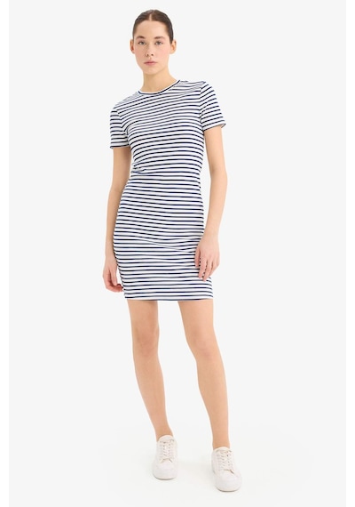 DeFacto Coool Bodycon Vücudu Saran Bisiklet Yaka Çizgili Fitilli Kaşkorse Kısa Kollu Mini Elbise C1733AX25SPNV248
