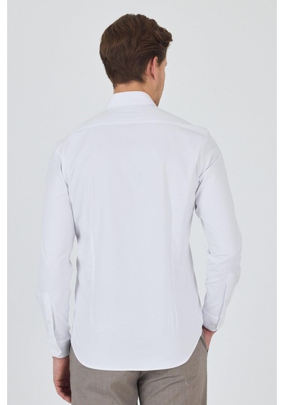 İmza Uzun Kol Düz Bez Ayağı Sert Yaka Cepsiz Pamuklu Classic Slim Fit Gömlek 1004250195 Beyaz