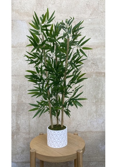 Yapay Bambu Ağacı 110 Cm Beton Tasarım Saksı Beyaz