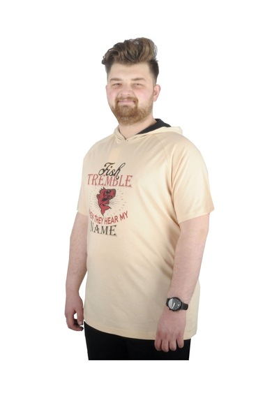 Mode Xl Büyük Beden Tshirt Kapşonlu Act Now 22128 Bej 001