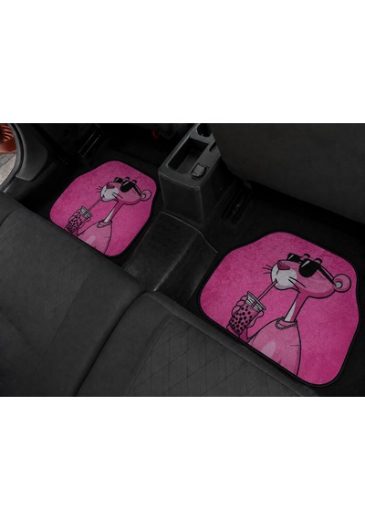Pembe Panter Dekor Paspas A Kalite Baskılı Oto Halı Paspas Takımı 4 Takım Ön Arka Takım