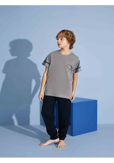 Kıpırık Baby Erkek Çocuk Dinazor Desenli Pijama Takımı-1255 Gri