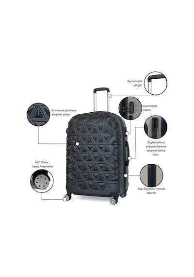 Reymond Luggage Piramit Desen Abs Seyahat Valizi, Canyon Serisi, Lacivert - Kabin Boy - S / Pudra Pudra