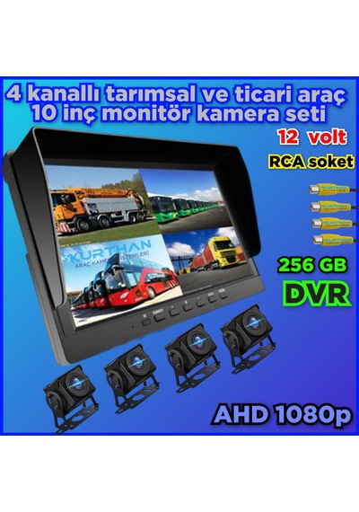 10'' Dvr Ekran 4 Adet 180 Derece Balık Gözü Geniş Açı Ahd Kamera
