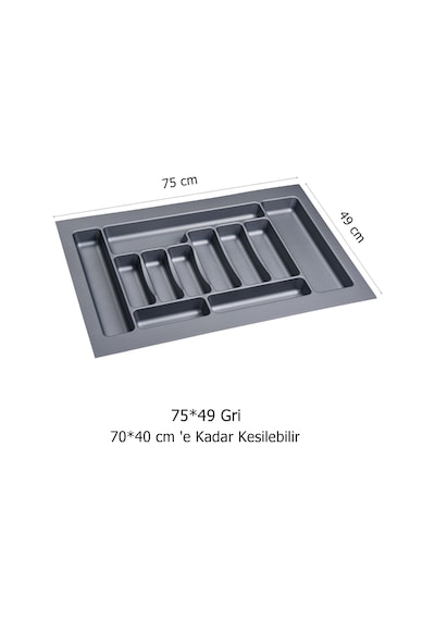 Çekmece İçi Kaşıklık 75 x 49 Cm Mutfak Çekmece Düzenleyici Gri