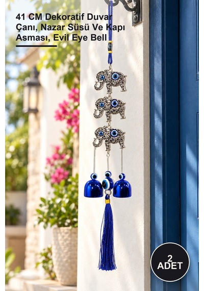 2 Adet Metal Nazar Boncuğu Çan 41 Cm Dekoratif Duvar Çanı, Nazar Süsü Ve Kapı Asması, Evil Eye Bell