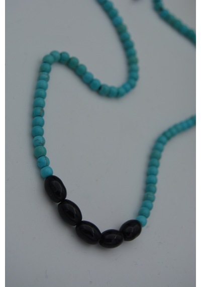 Stoneage Jewellery Arpa Oniks Ve Turkuaz Taşlı Metalsiz  Kolye Mavi