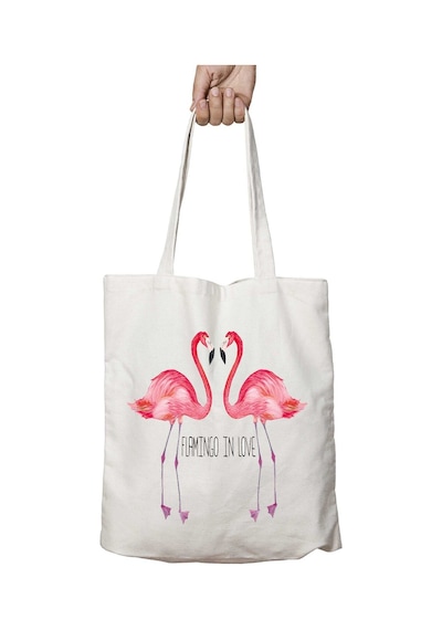 Art Hediye Flamingo Aşk Love İki Taraf Kalıcı Yıkanabilir Okul Plaj Omuz Bez Çanta Çok Renkli
