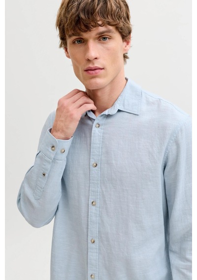 Jack & Jones Jjesummer Linen Blend Erkek Keten Karışımlı Uzun Kollu Gömlek Yazlık Mavi