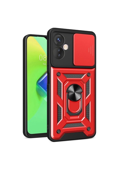 Herşeytrend İnfinix Hot 30 4g Kılıf Pars Lens Yüzüklü Silikon - Kırmızı Çok Renkli Diğer