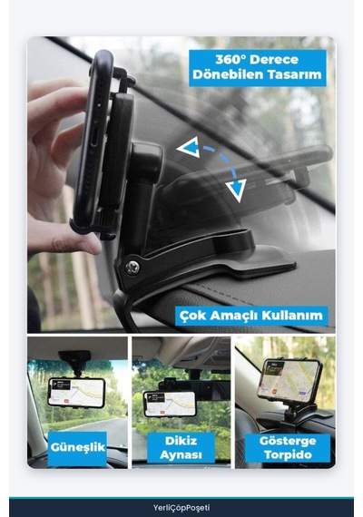 2'si 1 Arada Araç Telefon Tutucu - Numaratörlü - Gösterge Üzerine Takılabilir Siyah