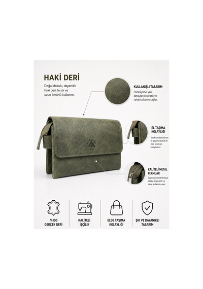 Alphaclub Bag Erkek Haki Renk Hakiki Deri El Ve Portföy Çantası