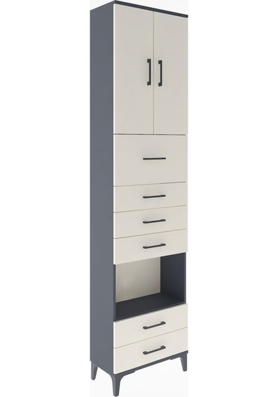 Arges Dolap 3 Raflı 6 Çekmeceli 2 Kapaklı 60x30x243 Antrasit-aytaşı Antrasit