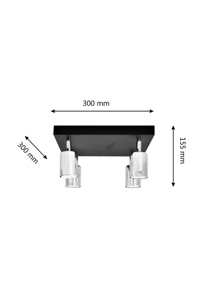 Rıolight Modern Siyah Gövde Krom Hareketli Başlık 4xgu10 Led Kare Spot Avize Ampül Dahildir Krom - Siyah