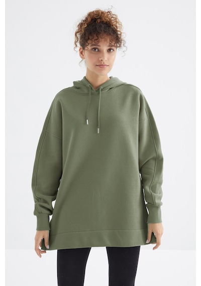 Tommy Life Çağla Reglan Kol Basic Kapüşonlu Oversize Sweatshirt Tunik - 97242 Çağla