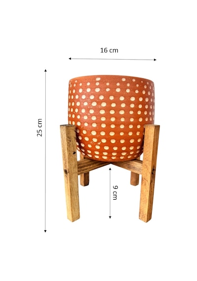Bitki Tasarımı Nokta Desenli Terakota Saksı & Saksılık Dekoratif Salon Çiçekliği 4 Ayaklı 15 Cm