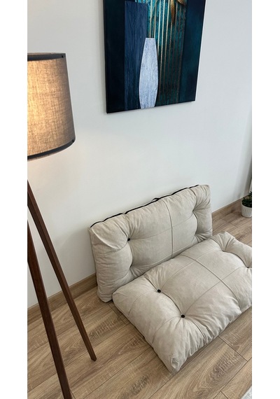 Modern Style Home Kalorifer Önü Yer & Palet Minderi 2'li Takım Krem