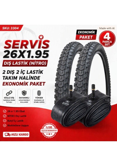 Servis 26x1.95 Dış Lastik Nitro Bisiklet Lastiği + İç Lastik 2 Şer Adet Takım