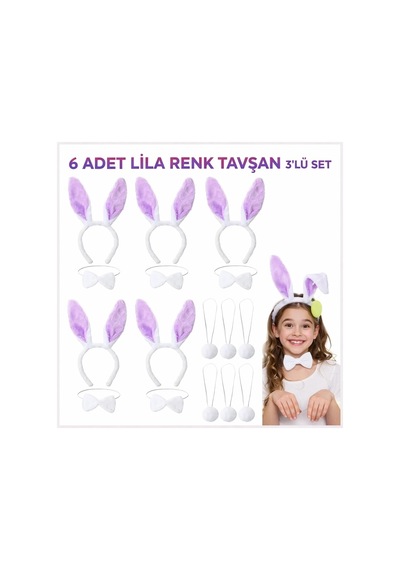 Lila Tavşan Sahne Seti 639lı Set Taç Papyon Kuyruk 1