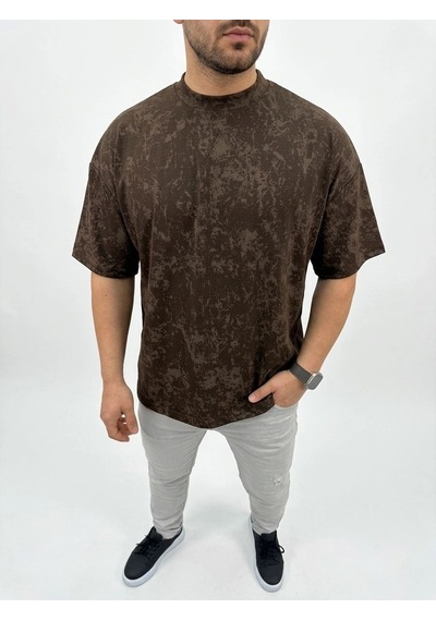 Erkek Premium Tişört Osy Yumuşak Dokulu Yıkamalı Oversize T-shirt - Kahverengi