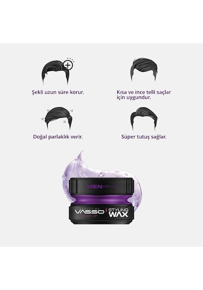 Vasso Saç Şekillendirici Wax / Kısa Ve İnce Telli Saçlar / Süper Tutuş / Aqua Hook Up 150 Ml