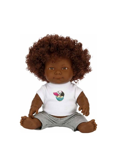 Kıvırcık Esmer Dada Bebek - Gri Eşofmanlı 35 Cm