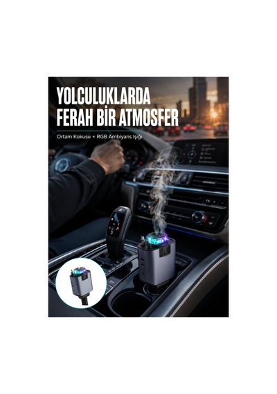 Araç İçi Çok Fonksiyonlu Şarj Cihazı Hava Nemlendirici Aroma Ve Yıldız Işı - Hs08376352-2 Renkli