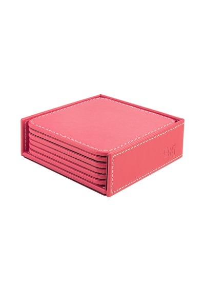 Bardak Altlığı,6 Lı Set,masaüstü Kare Cup Coaster,vegan Suni Deri,11x11 Cm.,fuşya
